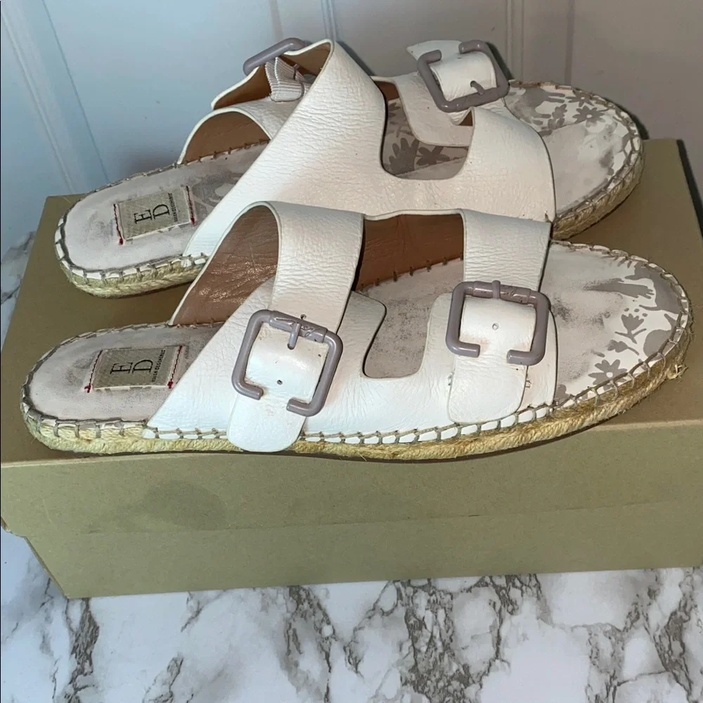 Ellen DeGeneres Sadie espadrille slide sandals Buckle White Leather Size 8.5